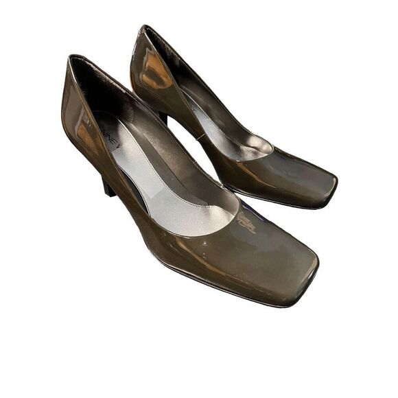 Nine West Green/Black Patterned Leather Square Toe Pump-Iridescence Wmn Sz 10 - Picture 1 of 13